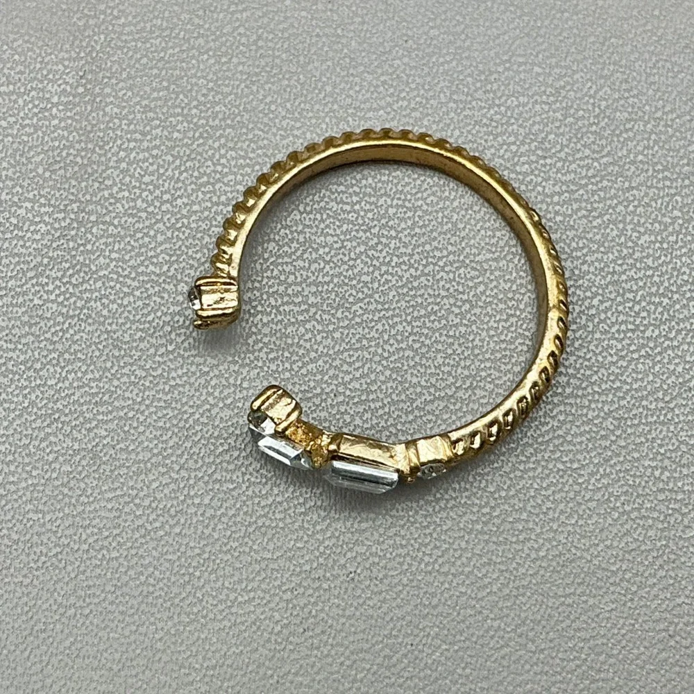 PAVOI Open Ring Women Gold Tone Cubic Zirconia Baguette Round Cut Textured Band